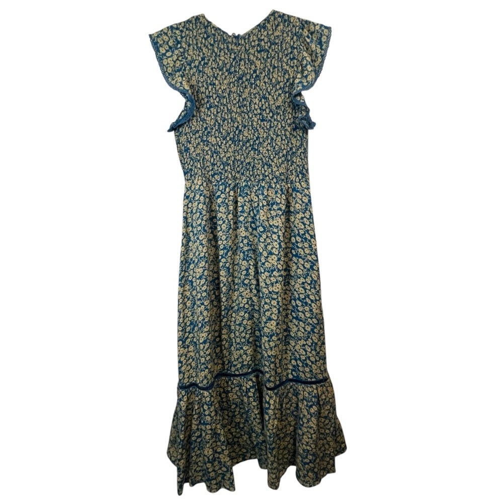 Lost + Wander Blossom Bloom Teal Gold Ditzy Floral Smocked Bodice Dress SZ XS - Picture 15 of 16